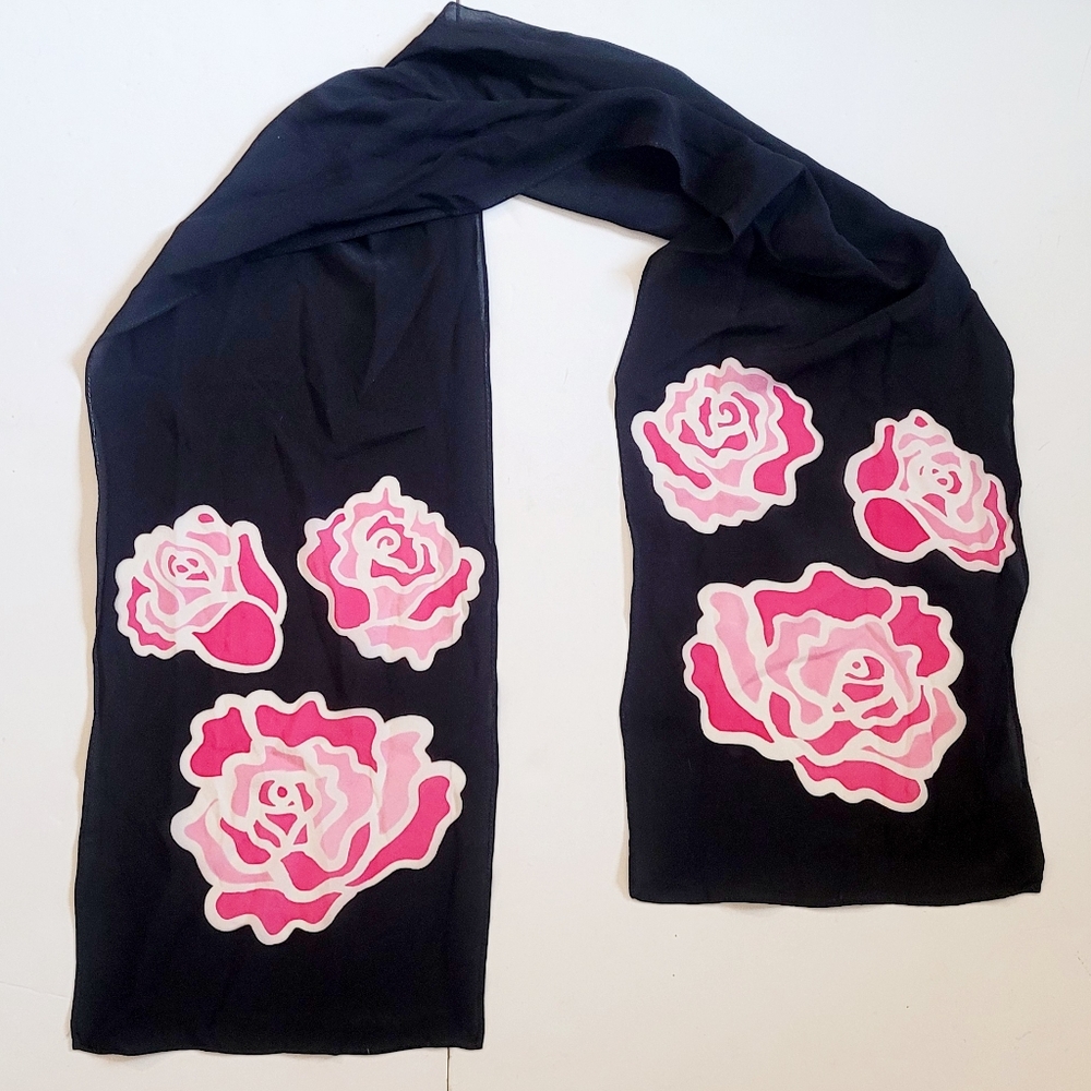 Floral Black and Pink Scarf
